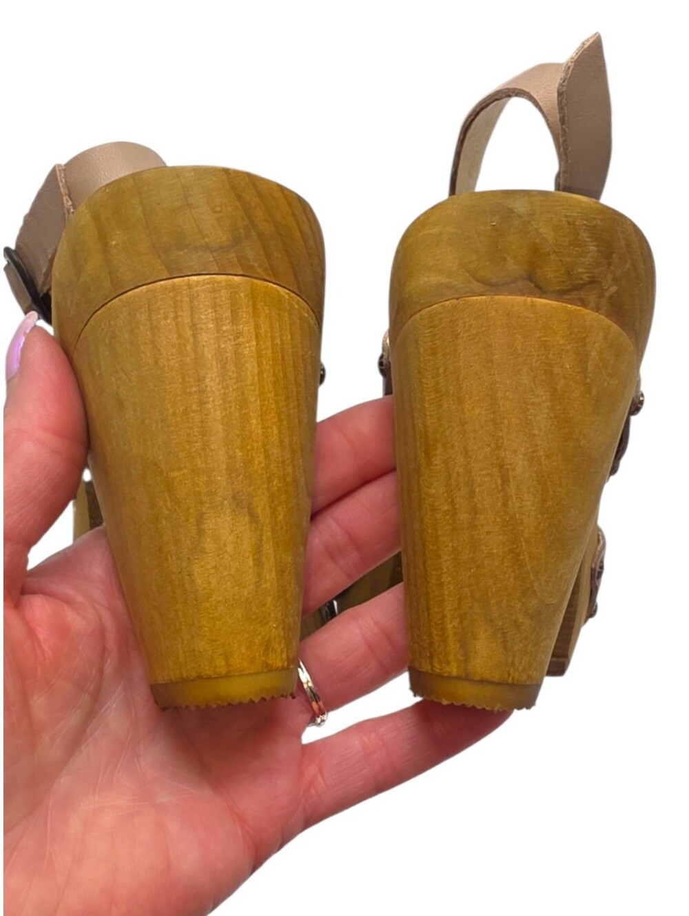 Sanita Magda Plateau Wooden Heel Sandals NIB Beige Leather EU 39 US 8.5 - Picture 4 of 9